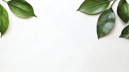 Green Leaves on White Background