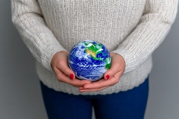 Woman hand holding earth, save planet, earth day, sustainable living, ecology environment, climate emergency action, world environment day concept, illustration for global warming content, 2024