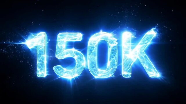 150k with neon text effect, text motion, animation effect, easy multiplication, and 3D text effect.