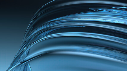 Delicate modern art created with curves of blue glass undulating board dark background Elegant and modern 3D Rendering abstract background