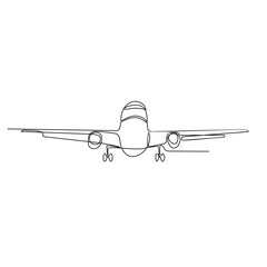 One continuous line drawing of in Airport activity with simple linear style vector illustration. Airplane drawing with Minimalist black linear design isolated concept vector design illustration.