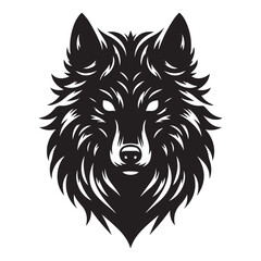 Wolf with glowing eyes in the dark silhouette  Silhouette Vector Illustration, Solid White Background.