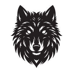 Wolf with glowing eyes in the dark silhouette  Silhouette Vector Illustration, Solid White Background.