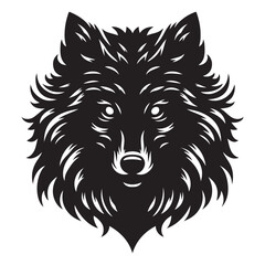 Wolf with glowing eyes in the dark silhouette  Silhouette Vector Illustration, Solid White Background.