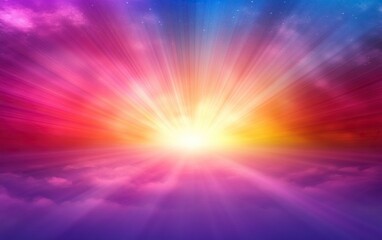 Fototapeta premium A beautiful sunrise background with colorful rays of light, creating an abstract and magical wallpaper design. The colors include vibrant pinks, purples, blues, oranges, and yellows,