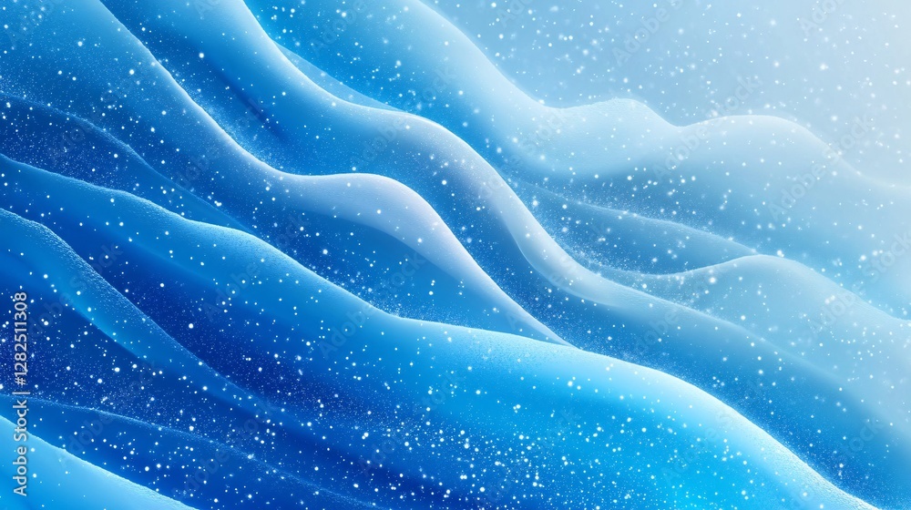 Poster Abstract blue wavy background with sparkling particles flowing smoothly
