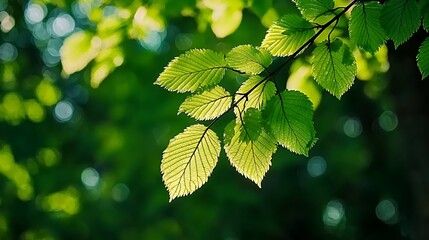 Green Leaves with Dark Spots on Branch in Sunlight