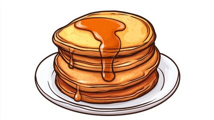 A stack of delicious pancakes drizzled with syrup, ready to be enjoyed for breakfast. The golden-brown color and warm tones make it visually appealing.