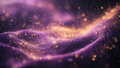 Obraz premium Vibrant purple backdrop with golden glitter, bokeh lights, and sparkles