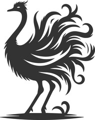 Fototapeta premium Ostrich standing in a windy setting, feathers flowing animal vector silhouette