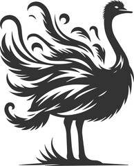 Obraz premium Ostrich standing in a windy setting, feathers flowing animal vector silhouette
