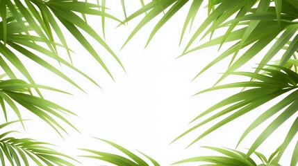 Bright Green Palm Leaves Frame on White Background