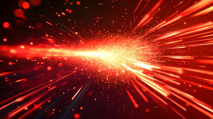 Naklejka premium Glowing red particle streaks zooming past in a motion blur effect symbolizing extreme speed and kinetic force