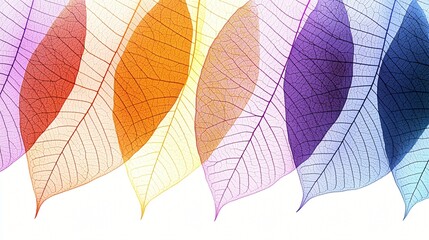 Colorful translucent leaves border, nature background, design element