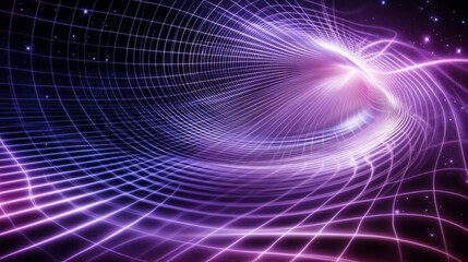 Warped cosmic structure with glowing energy waves, depicting space-time distortion in deep space.
