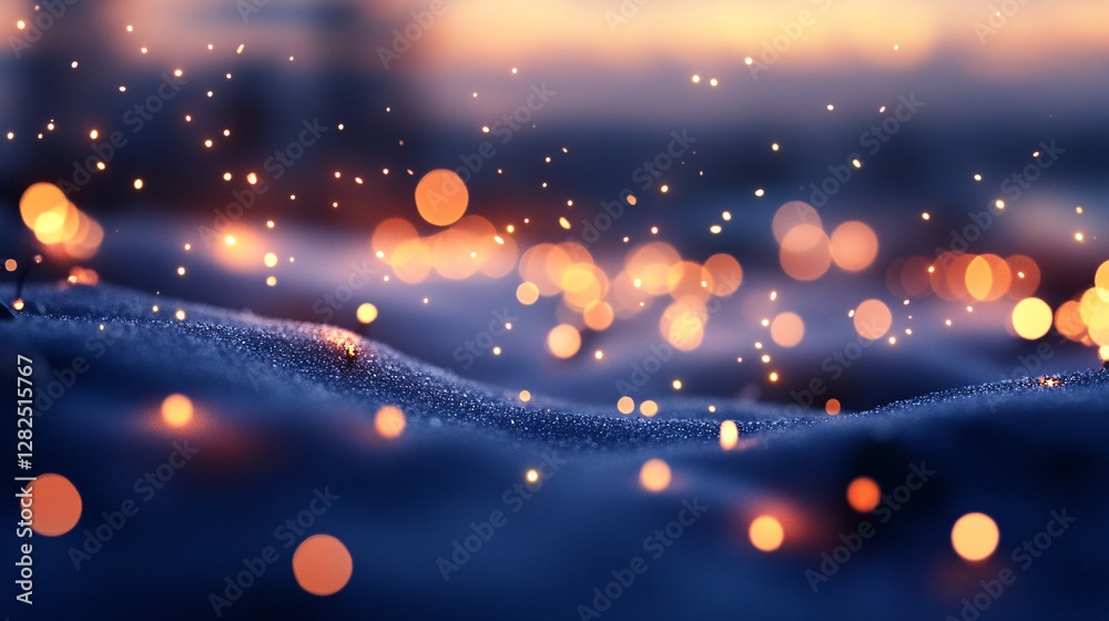 Aufkleber golden sparkles falling on snow during sunset creating a magical atmosphere