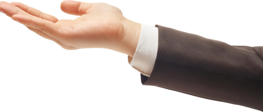 Open Hand Gesture Female Businessperson Offering Receiving Help Support Isolated