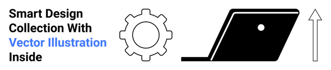 Gear symbolizing mechanics, laptop representing digital tools, and upward-pointing arrow denoting progress. Ideal for innovation, tech growth, digital processes, automation, teamwork, education