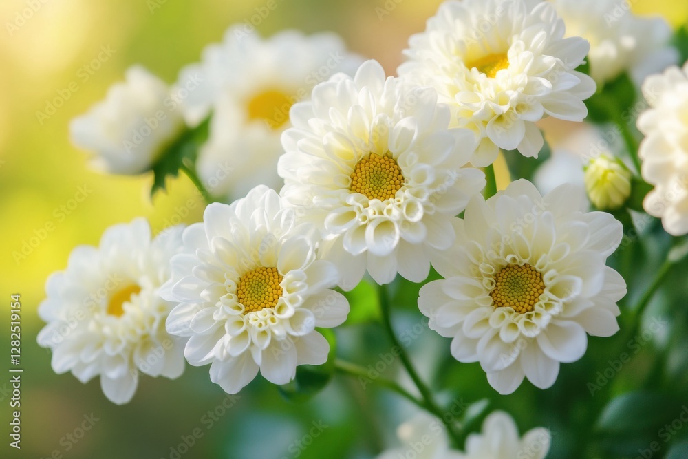 Poster bright white flowers bloom in a garden during spring, creating a serene and lively atmosphere for na