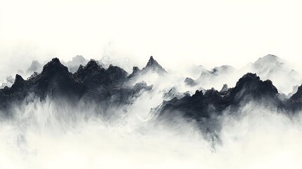 Dark Mountains Enveloped In Misty Cloudscape