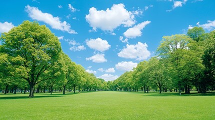 Green Trees and Lush Grass in a Sunny Park