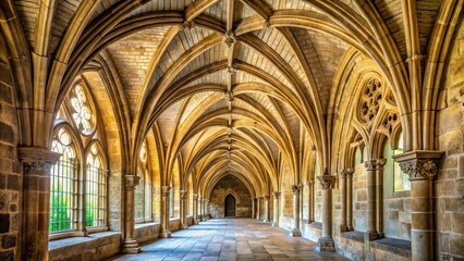 Fototapeta premium Archway with vaulted ceiling and intricate stone carvings