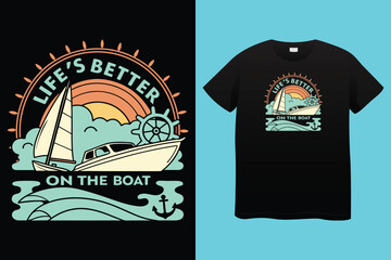 It's a good day to drink on a boat typography vector t-shirt design. Perfect for print items and bags, mug, template, sticker, banner. Handwritten vector illustration. Isolated on black background.