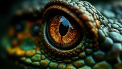 Fototapeta premium A close-up of a reptile eye with intricate scales and vibrant colors.