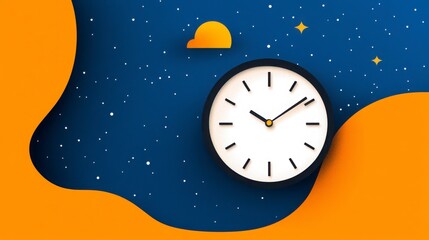 Naklejka premium Abstract Blue Background with Clock and Orange Elements at Night