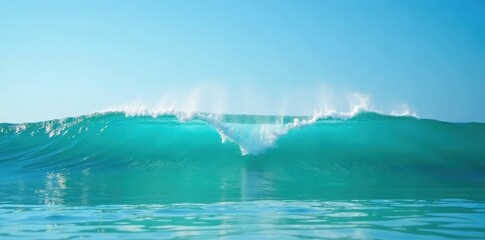 Fototapeta premium Ocean wave crests, turquoise water, clear sky, calm, foam