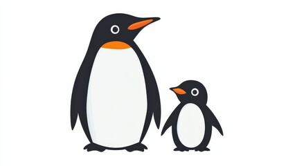 Obraz premium Cute Penguin Family Illustration on White Background