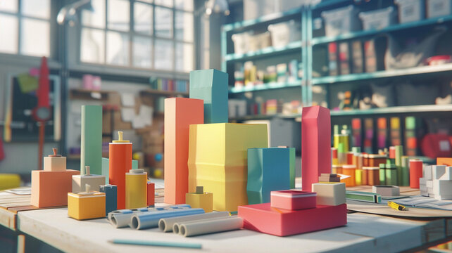 Designers in a packaging studio create prototypes using vibrant materials and modern tools. The process emphasizes innovative, attractive, and functional packaging solutions