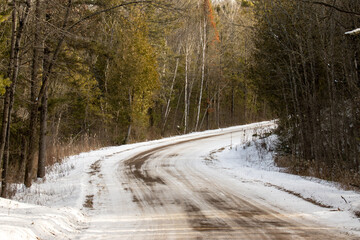 Obraz premium road in winter forest