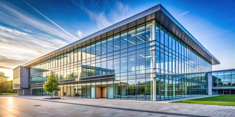 Obraz premium Modern university building with sleek glass walls and clean architecture, modern design, glass facade