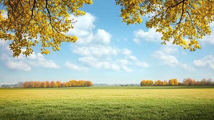 Autumn Landscape with Yellow Trees and Field