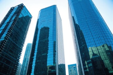 A Stunning View of Urban Skyscrapers Reflecting Bright Blue Sky, Capturing the Modern Architectural Marvels of a Vibrant Cityscape