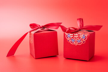 Chinese wedding red gift box with word 