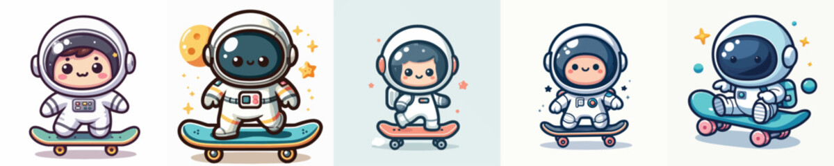 vector of cute astronauts playing skateboarding