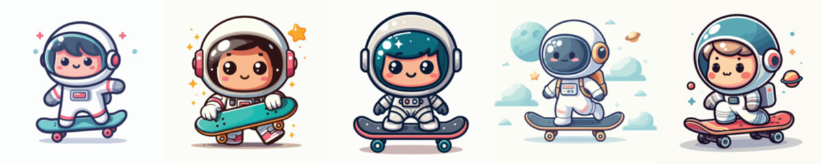 vector of cute astronauts playing skateboarding