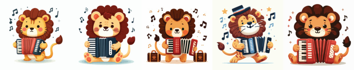 vector of cute lion playing accordion