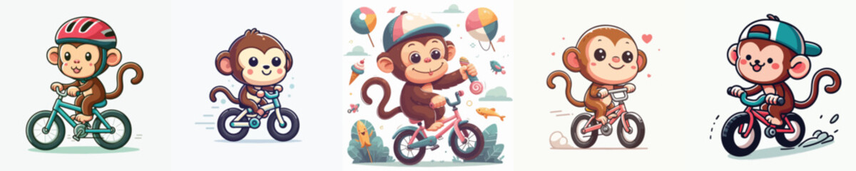 vector of cute monkeys playing bicycle
