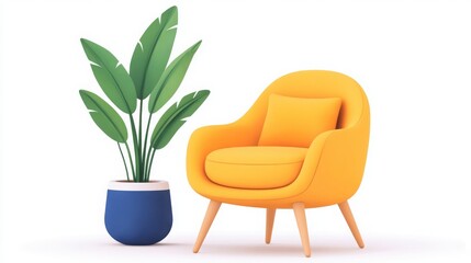 Bright Yellow Armchair with Decorative Plant in Modern Interior