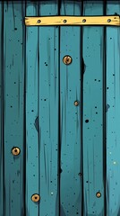 Obraz premium Close-up of a weathered, faded blue-green wooden door with rusted metal fixtures