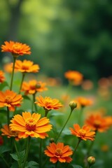 Summer garden, vibrant orange & yellow blooms , bright, day, orange flowers