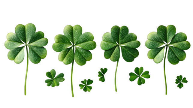 Luck of the Irish: A vibrant array of clovers with varying numbers of leaves, symbolizing good fortune and the charm of nature