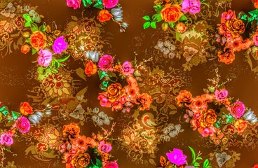 Multi flower and leaf digital shirt design 