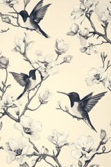 Hummingbirds feeding on magnolia blossoms, spring garden, nature background, elegant design