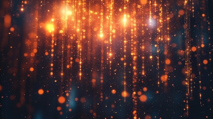 Naklejka premium A Captivating Display of Glimmering Orange Lights and Sparkles in a Dark Background, Creating a Magical Atmosphere with a Striking Visual Effect
