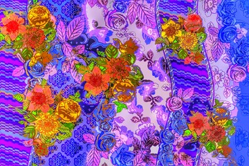 Multi flower and leaf digital shirt design 