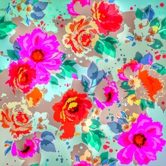 Multi flower and leaf digital shirt design 